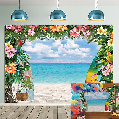 Summer Hawaiian Beach Backdrop Tropical Flowers Luau Photography Background Surf $14.24