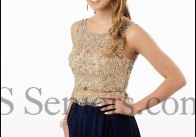 #ad Prom Dress; 2 piece navy blue with gold crystals on the top $59.99