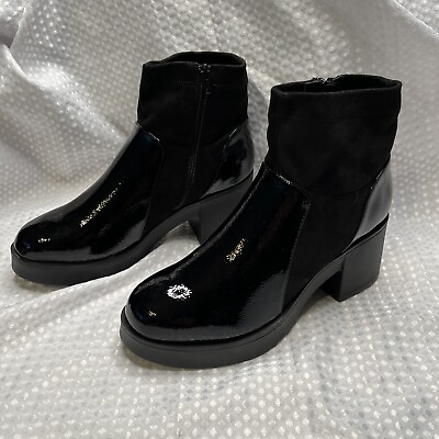 #ad Women’s Black Ankle Boots Size 8 With 3”Heel Side Zipper Faux Fur Inside $12.99