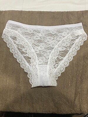 #ad Women Floral Lace Bikini Panty Sz M White $5.99