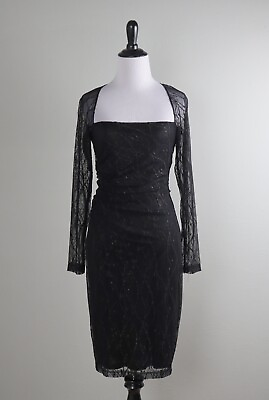 #ad DAVID MEISTER $345 Sparkle Lace Mesh Shirred Side Lined Evening Dress Size 4 $39.99