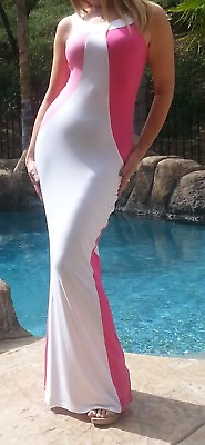#ad #ad Maya Antonia PLUS Slimming Elegant White Pink Maxi DressExtra Long $47.95