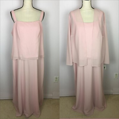 #ad NWT $110 Jump Apparel 2Pc Maxi Dress 14W Womans Plus Pink Overlay Square Neck $31.99