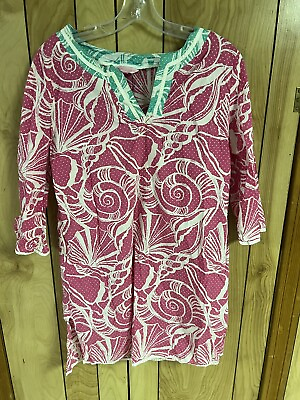 #ad Lilly Pulitzer Womens Pink White Seashell Tunic Dress Swimsuit Coverup Beach S $22.00