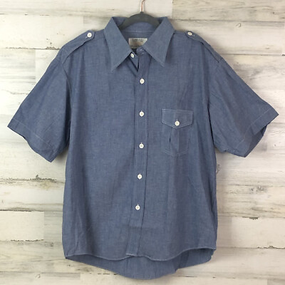 NWOT Vtg Sears Button Up Short Sleeve Cotton Shirt w Epaulets Men’s XL 17 17.5 $17.49