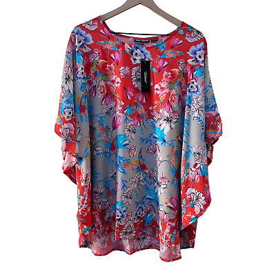 #ad Tolani Collection Narissa Top Tunic Caftan Red Floral Boho Women#x27;s Petite XL NWT $34.95