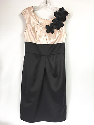 #ad #ad London Times Womens 8 Dress Party Cocktail Black Champagne Beige Flower Applique $29.99