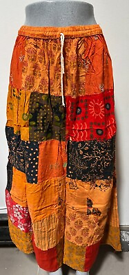 Boho Patchwork Skirt * Long Gypsy Hippie Tiered in 100% Silky Rayon * Maxi Full $14.99