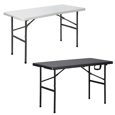 #ad 4 Ft Folding Table Plastic Camping Table for Party Dining In Outdoor White Black $48.58