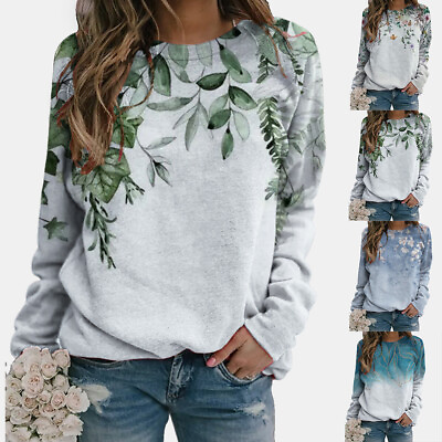 Womens Long Sleeve Print Tunic Tops Sweatshirt Ladies Casual Blouse Pullover US $21.65