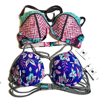 #ad Shade amp; Shore Bikini Tops Womens 34 C Lift Purple Blue Pink Floral Lot of 2 $14.99
