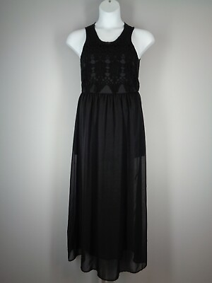 #ad Peach Royal Crochet Sheer Black Maxi Dress Juniors Size Large $11.97