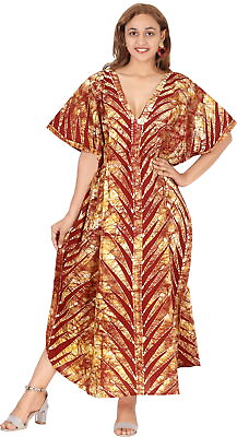 #ad #ad LA LEELA Plus size Batik Caftan Dress Maxi for Women Long Brown U757 OSFM 14 18 $36.99