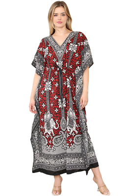 #ad Ladies Cotton Kaftan Long Maxi Dress Summer Beach Holiday Flower Dress One Size GBP 3.49