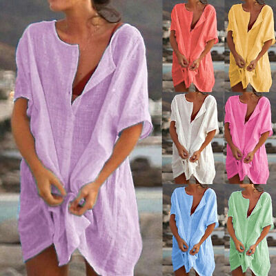 #ad New Women Summer Swimwear Beachwear Bikini Beach Cover Up Shirt Tunic Tops Dress $14.24