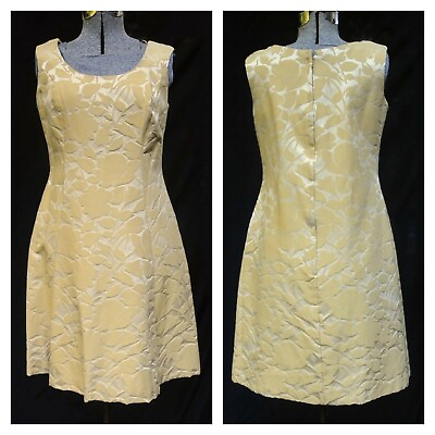VTG 60#x27;s Gold Floral Brocade A Line Sleeveless Dress ILGWU Label Party Prom M LG $79.99