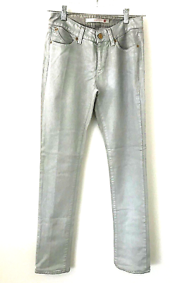 SUPEFINE Designer Skinny Wax Coat Stretch Jeans Silver Juniors Size 26 Italy $29.00