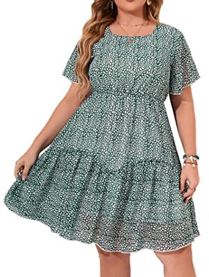 #ad HBEYYTO 5X Plus Size Summer Dresses for Women Flowy Ruffle Leopard Dress $47.36