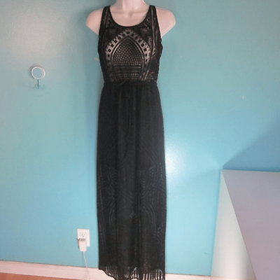 #ad Tt Beach Womens Size S Sheer Black Maxi Dress Summer Beach Pool Cover Up $55.00