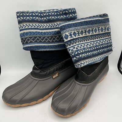 #ad #ad Muk Luks Blue Fold Mid Calf Womens Boots Size 10 Rubber Water Proof Winter Rain $17.49
