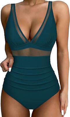 #ad Women’s SUUKSESS Mesh Swimsuit Push Up High Waisted Bathing Swim Suit Size Med $26.99