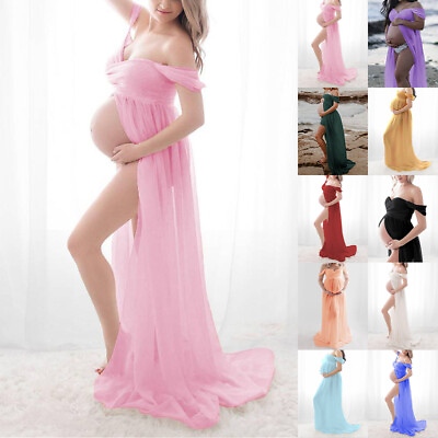 #ad Pregnant Women Off Shoulder Maxi Dress Maternity Photography Photo Shoot Gown $20.59