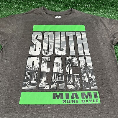 #ad Surf Style South Beach Miami Dark Gray Graphic T Shirt Size Mens Large $15.00