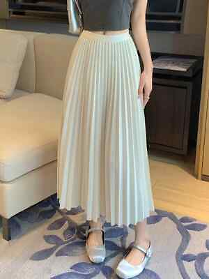 #ad Basic Pleated Midi Long Skirt for Women A Line High Waist Mid length Female $33.39
