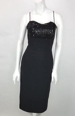 #ad Vintage Jay Herbert Dress Size 12 Black Cocktail Party Dress Sweetheart Sequins $25.00