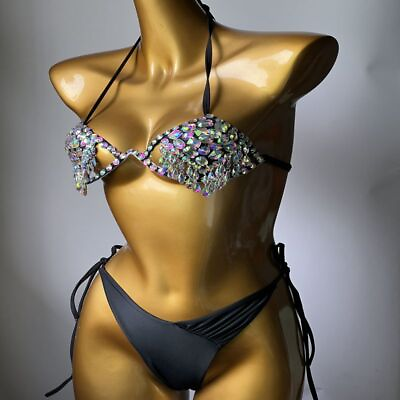 #ad Bikini Swimsuit Rhinestones Bra Briefs Beach Outfits Sexy Nightclub $94.58