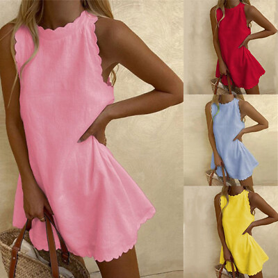 #ad Women Sundress Dresses Casual Holiday Sexy Beach Sleeveless Plus Size Dresses $16.94