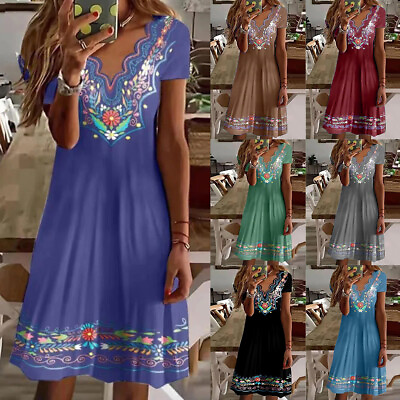 #ad #ad Plus Size Womens Floral Boho Tunic Dress Ladies Summer Holiday Mini Sundress US $20.42