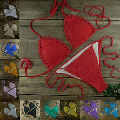 #ad Handmade Crochet Bikini Set Cotton Push Up Womens Sexy Swimwear Beach Swimsuit $14.99