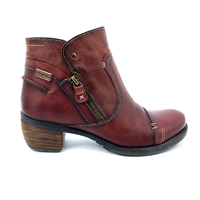 #ad #ad Womens 7.5 38 Pikolinos Le Mans Distressed Burgundy Leather Ankle Boots Side Zip $29.99