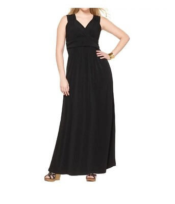 #ad NY COLLECTION Maxi Dress Black Sleeveless Empire Waist Dress Plus Size 1X V Neck $35.00