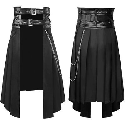 #ad Medieval Punk Pleated Skirt Men#x27;s Gothic Leather Belt Roman Warrior Metal Chian $33.24