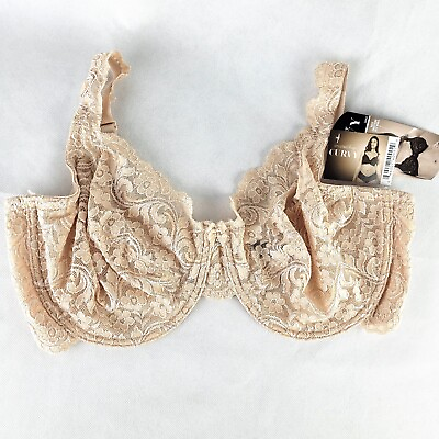 #ad Smart amp; Sexy Curvy Women#x27;s 40DDD Underwire Bra Beige Floral Lace Smoothing NWT $10.99