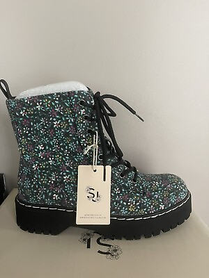 #ad New with Box Sincerely Jules Combat Boots Black Floral Harley Size Selects $70.00