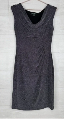 #ad Lauren Ralph Lauren Cowl Neck Cocktail Dress Size 8 Metallic Black ⭐BOGO⭐ $40.99