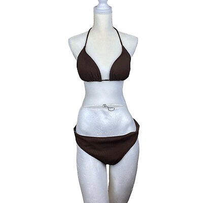 #ad Romwe bikini set size XL brown ribbed knit pattern removable cups ties $12.00
