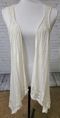 #ad ANA womens XL top vest cream open hippie boho lace trim $9.50