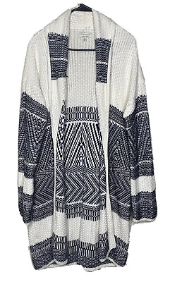 #ad Lucky Brand Cardigan Womens Size Small Snagging Long White Blue $14.99