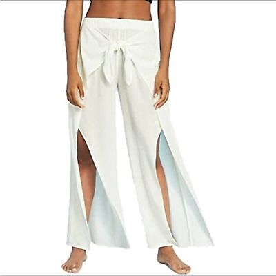 #ad Kona Sol Beach Cover up Pants White Gauzy Slit Leg Tie Waist Women’s Small NEW $24.95