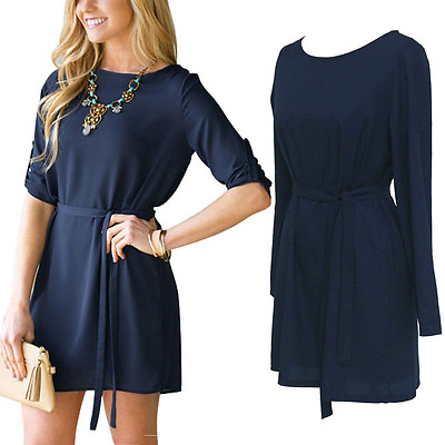 #ad Summer Sexy Women Casual Long Sleeve Evening Party Cocktail Mini Dress With Belt $14.10