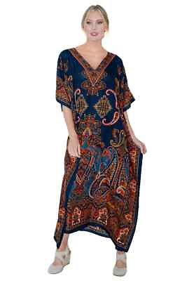 #ad Kaftan Tunic Kimono Long Evening Maxi Style Dress Navy GBP 4.90