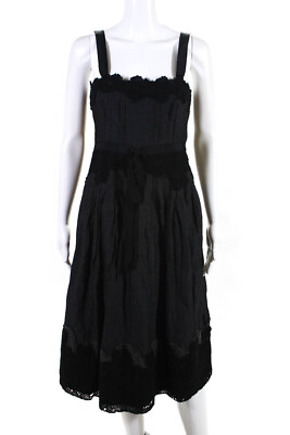 Tocca Womens Eyelet Detail Long Sleeveless Dress Black Size 4 $55.01