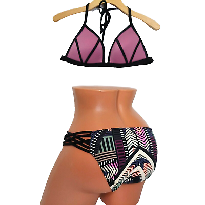 #ad Victoria Secret PINK Swimsuit Set M L Strappy Boho Bikini Padded Adjustable Top $27.06