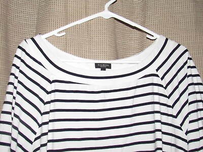 #ad TALBOTS Womens 2XP Plus Petite Pullover Shirt Black White S S Rayon $9.99