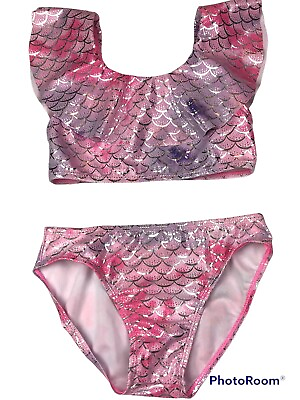 Mermaid Girls Large 10 12 Bikini Swimsuit Metallic Ruffle New with Tags $0.99