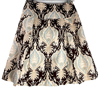#ad J. McLaughlin Skirt A Line Pleated Career Womans Brown Beige Brocade Print Sz:6 $32.16